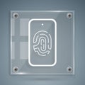 White Smartphone with fingerprint scanner icon isolated on grey background. Concept of security, personal access via Royalty Free Stock Photo