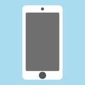 White smartphone with grey screen  flat style. white mobile phone front view on blue background vector eps10. Royalty Free Stock Photo