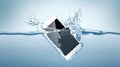 White smartphone mockup fall in water,
