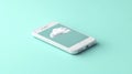 A white smartphone rests on a mint green surface, displaying a single white cloud Royalty Free Stock Photo