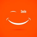White smile icon on warm orange color background. Text smile instead of eye. isolated vector illustration Royalty Free Stock Photo
