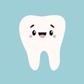 White smiling tooth icon. Healthy teeth. Cute cartoon kawaii funny face baby character. Eyes, cheeks, brows. Oral dental hygiene. Royalty Free Stock Photo