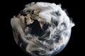 White smoke cover around the globe( World) full of bandages, demonstrating impact of global warming. Generative AI