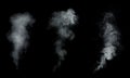 White smoke collection isolated on black background. Royalty Free Stock Photo