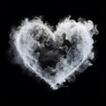 White smoke or heart shaped steam. Floating on a black background. Generative Ai.