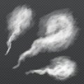 White smoke puff, vapour trail. Vector steam flow isolated on transparent background