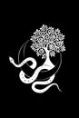 White Snake on Crescent Moon and Tree of life. Sacred geometry, Mystical celestial pagan Wiccan goddess symbol. Half moon wicca