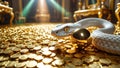 white snake protect gold coins Royalty Free Stock Photo
