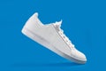 A white sneaker on a blue background Royalty Free Stock Photo