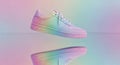 White sneaker with rainbow gradient on a reflective surface Royalty Free Stock Photo