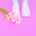 White Sneakers and flowers aesthetic. Minimal Summer vanilla fashion vibes. Ideal for bloggers, websites, magazines, business