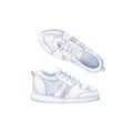 White sneakers isolated on white background. Hand drawn watercolor clipart
