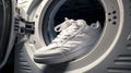 White sneakers in a washing machine Royalty Free Stock Photo