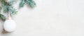 White snow Christmas banner with Christmas tree branch and ball Royalty Free Stock Photo