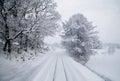 Snow covered tracks on Tsugaru railway line in Aomori, Tohoku, J