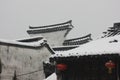 White snow covering the traditional building