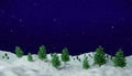 White snow field and snowfall. Winter forest landscape with Christmas trees, 3d render. Snowfall night background Royalty Free Stock Photo