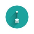 White Snow shovel icon isolated with long shadow. Green circle button. Vector Royalty Free Stock Photo