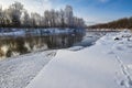 The white snow and wintertime river Royalty Free Stock Photo