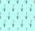 White Snowdrop Seamless on Green Mint Background. Vector Illustration