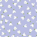 White Snowdrop Seamless on Light Purple Background. Vector Illustration