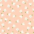 White Snowdrop Seamless on Orange Salmon Background. Vector Illustration