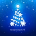 White snowflake Christmas tree on blue background. Christmas greeting card. Vector illustration Royalty Free Stock Photo