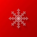 White snowflake flat icon with red background, vector