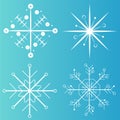 White snowflake icons collection in line style isolated on blue background. New year design elements, frozen symbol, Vector Royalty Free Stock Photo