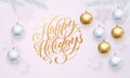 White snowflake pattern golden decoration ornament winter Happy Holidays greeting Royalty Free Stock Photo