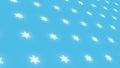 White snowflakes on blue background are changed size with perspective motion. Looping realistic animation.