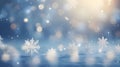 White snowflakes, blue background color and the ever-present bokeh effect, banner with space for your own content Royalty Free Stock Photo