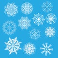 White snowflakes on a blue background