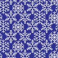 White snowflakes on blue background seamless vector pattern. Repeating Christmas Wintertime Hanukkah backdrop. Illustration Winter Royalty Free Stock Photo