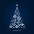 White snowflakes christmas tree on dark blue background. Vector sale banner Royalty Free Stock Photo