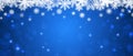 White snowflakes frame on a blue gradient background with bokeh and sparkles. Festive New Year and Christmas banner Royalty Free Stock Photo