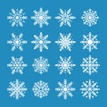 White snowflakes isolated on blue background. Snowflake symbol of Christmas and New Year. Abstract snowflake pattern Royalty Free Stock Photo