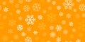 White snowflakes seamless pattern, orange background. Flying snow. Winter abstract Christmas and new year backdrop. Vector Royalty Free Stock Photo