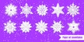 White snowflakes with shadow on purple background. Paper cut. Vector illustration. Winter set for decorating for the new year and Royalty Free Stock Photo