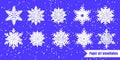 White snowflakes with shadow on violet background. Paper cut. Vector illustration. Winter set for decorating for the new year and Royalty Free Stock Photo