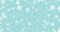 White snowflakes of various shapes and sizes fall against a light blue background. E Royalty Free Stock Photo