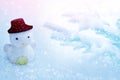 White snowman in a black hat in the snow Royalty Free Stock Photo