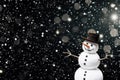 White snowman on dark winter background