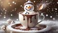 white snowman in hot chocolate