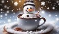 white snowman in hot chocolate