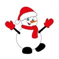 White snowman in red Santa hat, scarf and mittens. Christmas and New Year Royalty Free Stock Photo