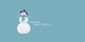 White Snowman with scarf and black hat on blue background