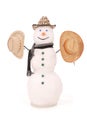 White snowman with scarf and three hat. Royalty Free Stock Photo