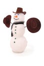 White snowman with scarf and three hat. Royalty Free Stock Photo