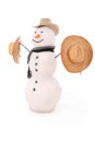 White snowman with scarf and three hat. Royalty Free Stock Photo